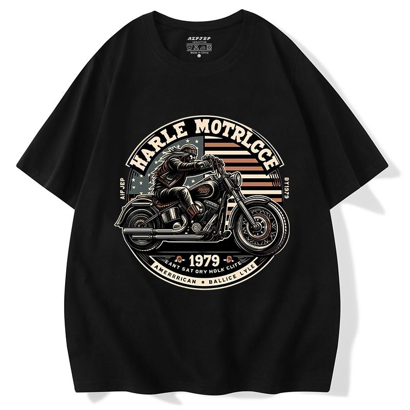 トップス シャツ Tシャツ かっこいい メンズ アメリカ レトロ ハーレー オートバイ 半袖 ストリート ギャング 綿 大きいサイズ 紳士服