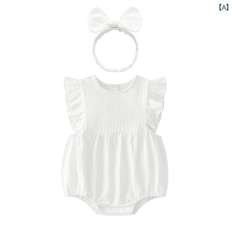ロンパース ベビー服 ジャンプ スーツ 100日用 夏服 女児 赤ちゃん 綿 かわいい フライング スリーブ 新生児 お祝い 夏 タイプ A 服