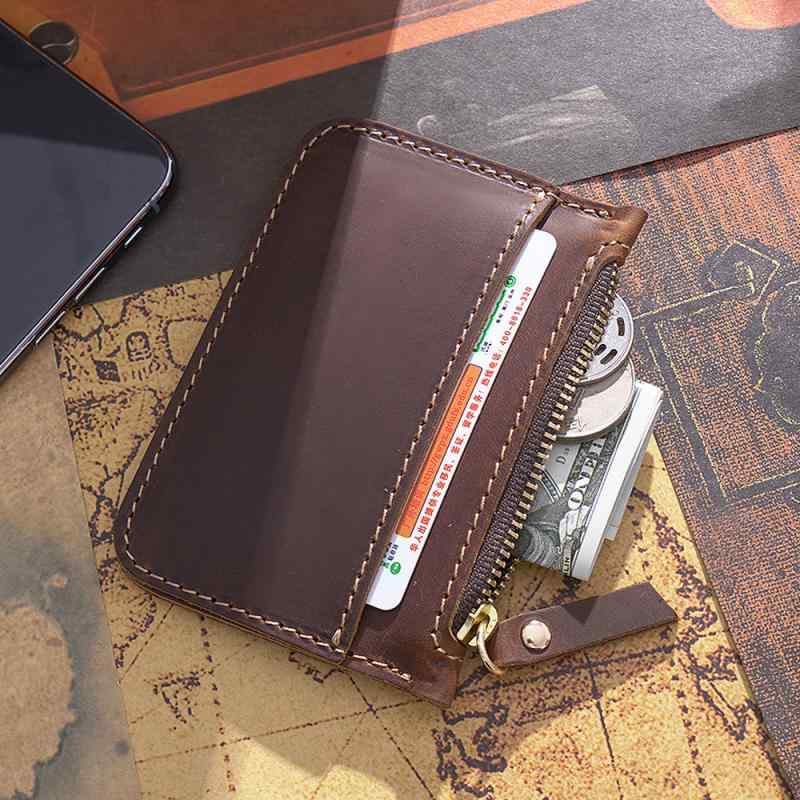 バッグ カードケース 厚手 レザー ジッパー 小型 カードホルダー カード 収納 ID 小型 極薄 1枚 大容量 シンプル レトロ