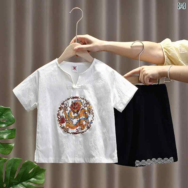 ドレス 漢服 男の子 1歳 赤ちゃん 男の子 サマー 中華風 レトロ 衣装 中秋節 子供 唐 スーツ 綿 リネン スーツ 薄手