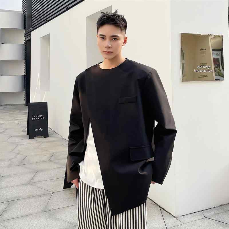 上衣 メンズ 背広 非対称的 曲がった 細長い切口 黒いこと 背広 ヤッピー ドレープ 連合王国 ヤッピー 背広