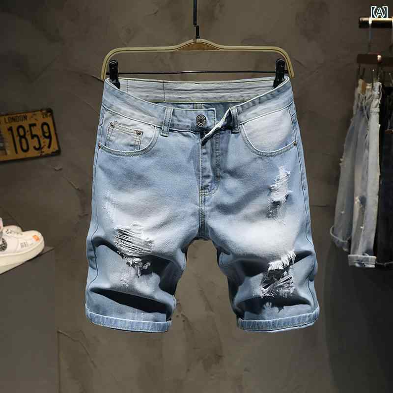 ハーフパンツ メンズ デニム ショート パンツ 夏 ストレッチ ストレッチ性 メンズ ダメージ 加工 薄手 シンプル カジュアル さわやか