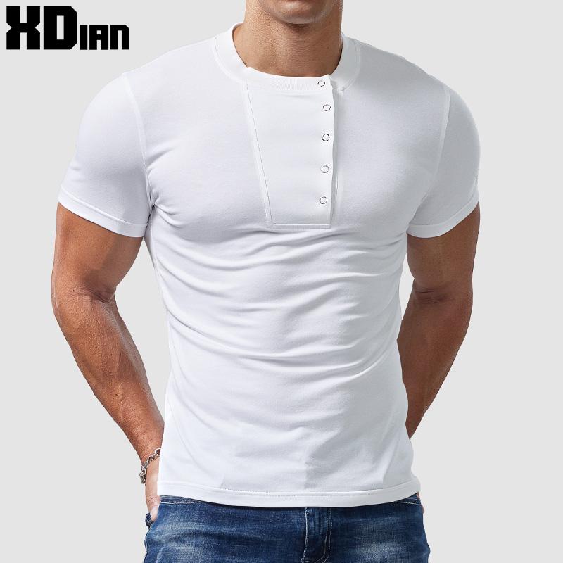 シャツ トップス Tシャツ メンズ マッスル スタイリッシュ ヘンリー カラー 半袖 タイトフィット 夏 綿 レトロ ヘンリーネック バックル