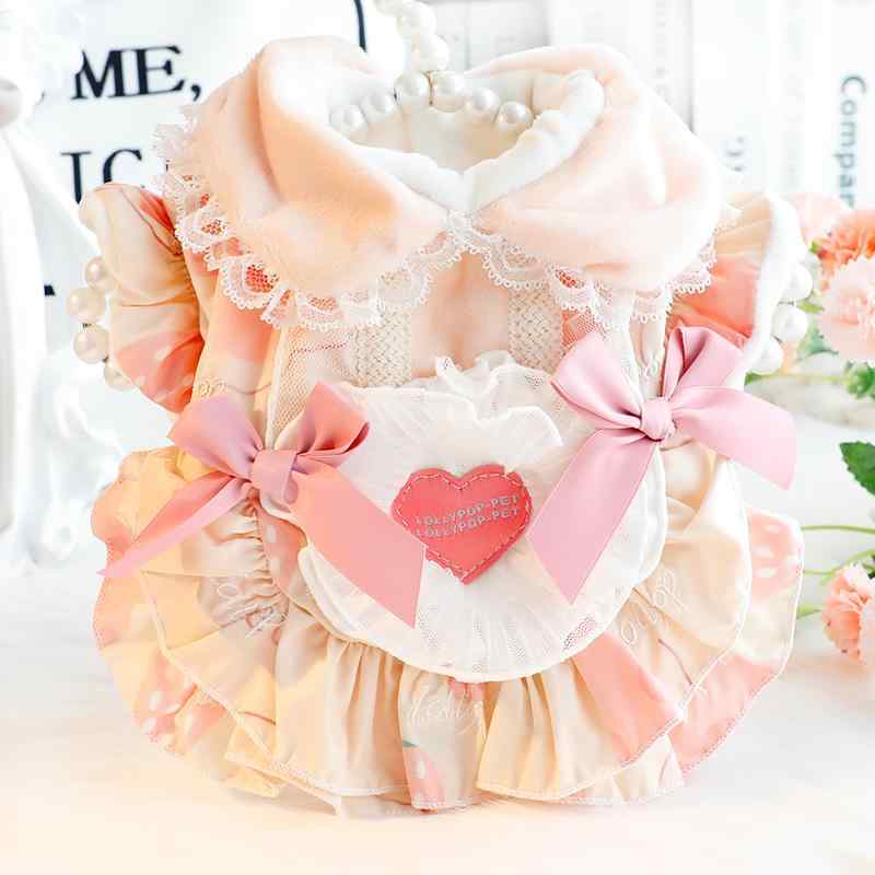 犬服 かわいい 秋冬 厚手 猫 プリンセス ラブ イチゴ ロリータ かわいい 小型 犬 テディ ペット ブルー ピンク スカート 衣装