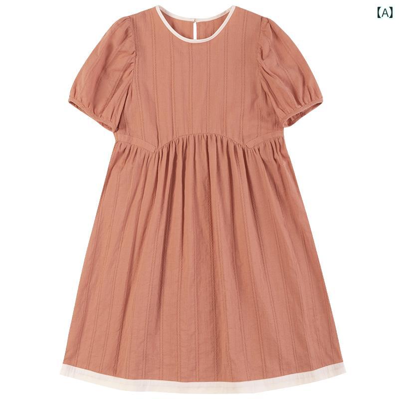 ドレス ワンピース キッズ かわいい ナチュラル 子供服 夏 肌に優しい 綿 コントラスト ジャカード プリンセス 親子 カジュアル 女性