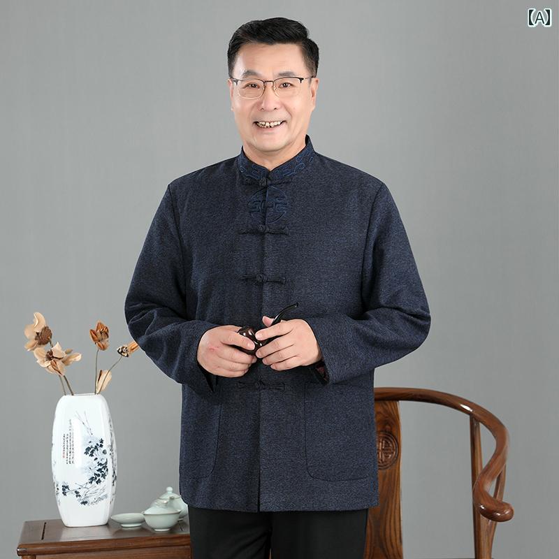 チャイナ風 シニア メンズ ファッション トップス アウター 春秋冬 唐装 お父さん 服 大きいサイズ 中国 カジュアル コットン|セキュアデポ