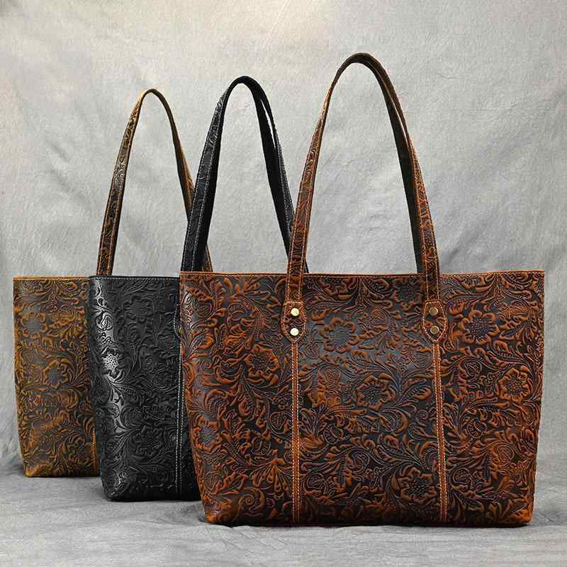 ショルダーバッグ 革 女性 ハンドバッグ プリント ファッション レトロ 牛革 通勤 ハンドバッグ 大容量 クロス ボディ