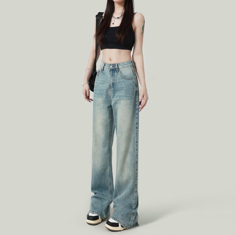 パンツ デニムパンツ レディース スタイリッシュ アメリカン ライト ブルー ハイウエスト スリム ストレート ジーンズ 女性 春 ナロー ワイド レッグ｜セキュアデポ
