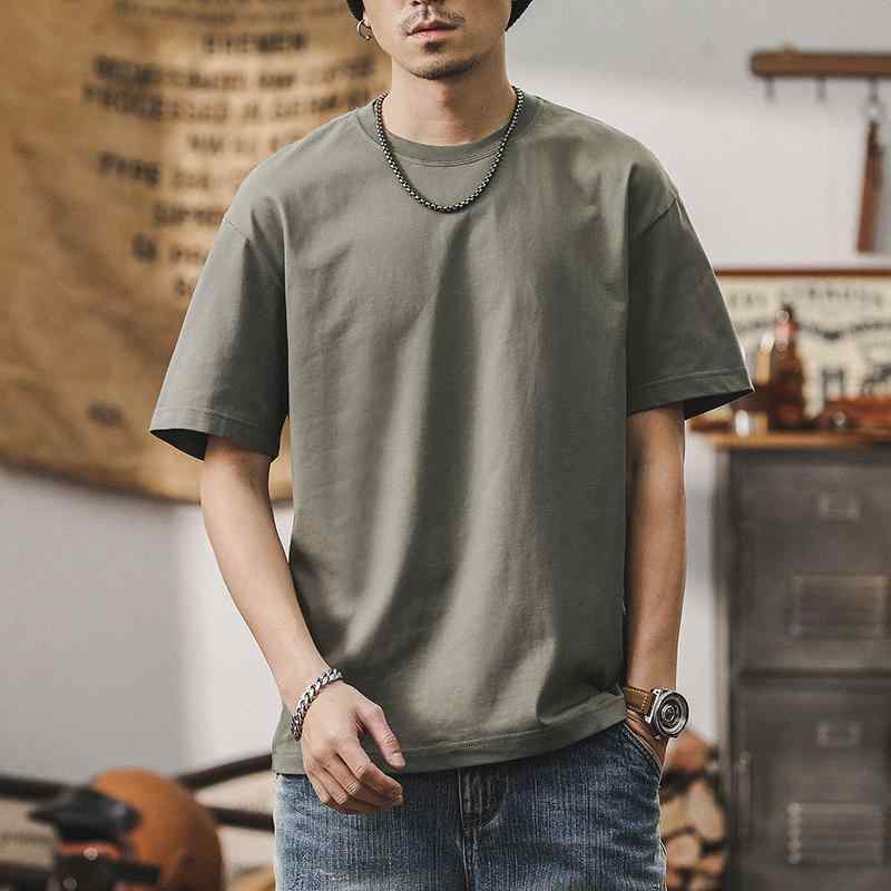 Tシャツ 半袖 メンズ 大きめサイズ メンズ シャツ トップス 夏 アメリカン 無地 シンプル 通気性 レトロ ベーシック オーソドックス 丸首 ラウンドネック 綿 コットン レジャー カジュアル ゆったり ブラウン グレー グリーン レンガ 多