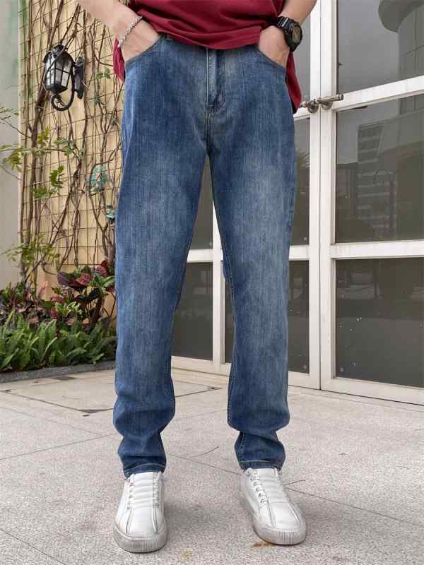 パンツ デニムパンツ メンズ 春秋 ジーンズ スリム スモール ストレート 弾性 カジュアル ロング ブルー