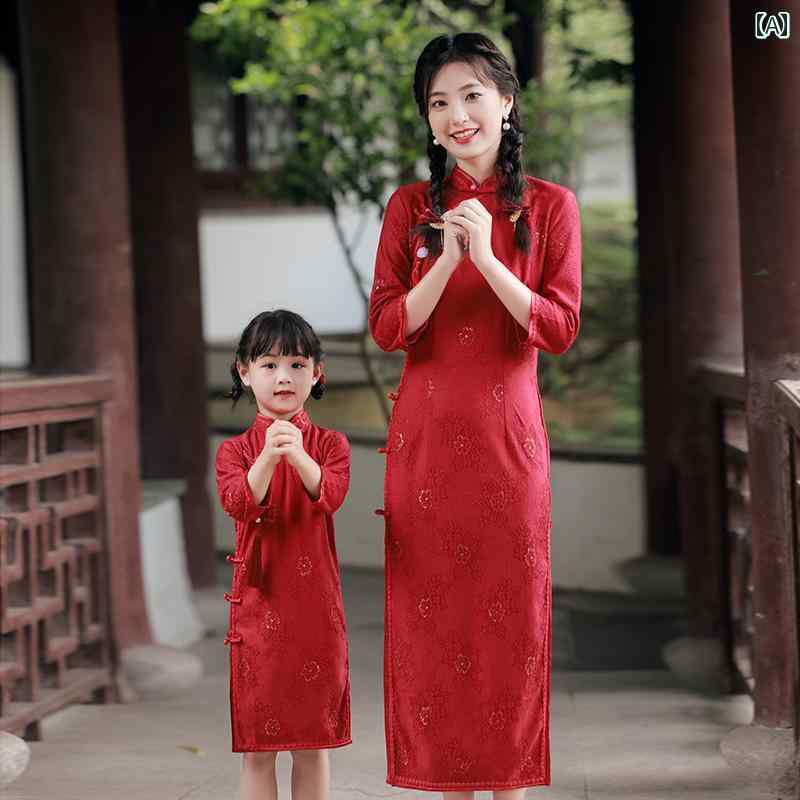チャイナ ドレス 親子 かわいい 普段使い 大人 子供 キッズ ガール 上品 シンプル 華やか きれいめ パーティ ウェディング セレモニー レディース 秋