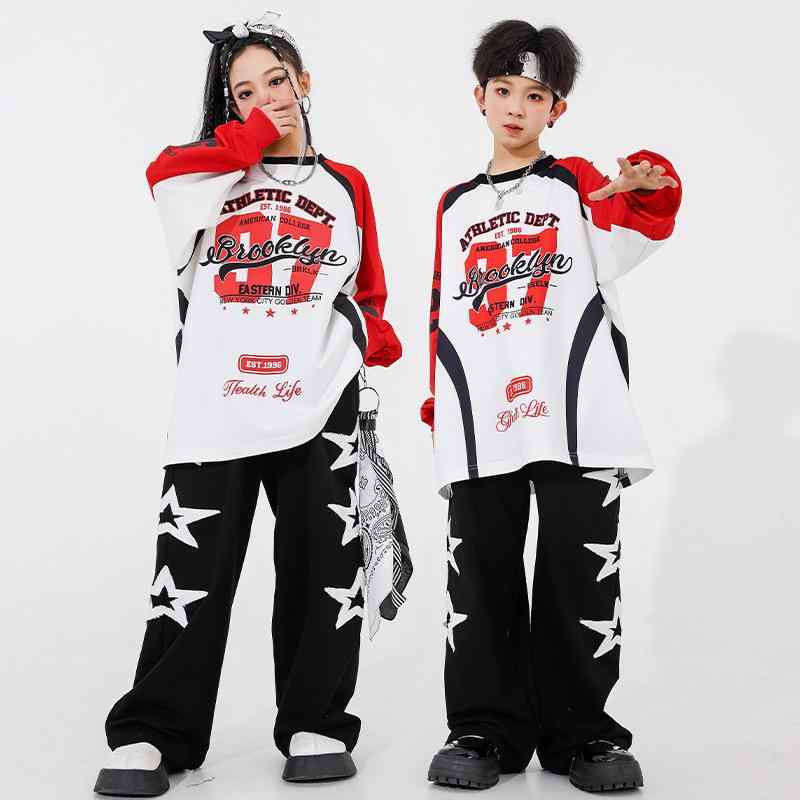 子供 ヒップホップ ストリート ダンス 服 スウェットシャツ カジュアル パンツ セット キッズ パフォーマンス カジュアル トップス