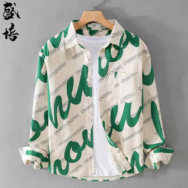 トップス シャツ ジャケット シャツ メンズ 爽か シンプル プリント 長袖 ボーイズ 個性 ストリート 秋 ティーンエイジャー