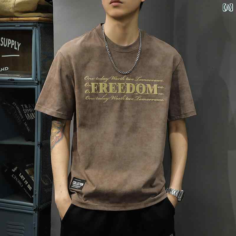 Tシャツ アメカジ 半袖 夏 ゆったり 大きめサイズ ベーシック シンプル カジュアル プリント ホームウェア トップス メンズ ファッション デイリー
