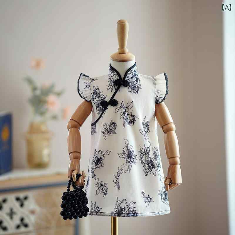 ドレス 女の子 ガールズ チャイナ 民族風 夏 子供 中華風 傾向 少女 風 レトロ パフォーマンス 服