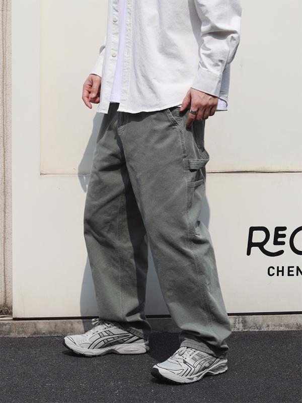 メンズ パンツ メンズ ゆったり スポーツ ヴィンテージ風 レトロ ウォッシュ加工 エイジング ロギング ワークウェア ポケット ストレート カジュアル ズボン