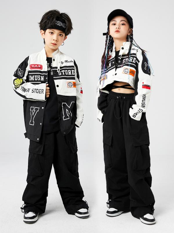 子供 ヒップホップ バイク パフォーマンス 服 キッズ ストリート ダンス ジャケット パンツ ポップ セット ジャズ ズボン