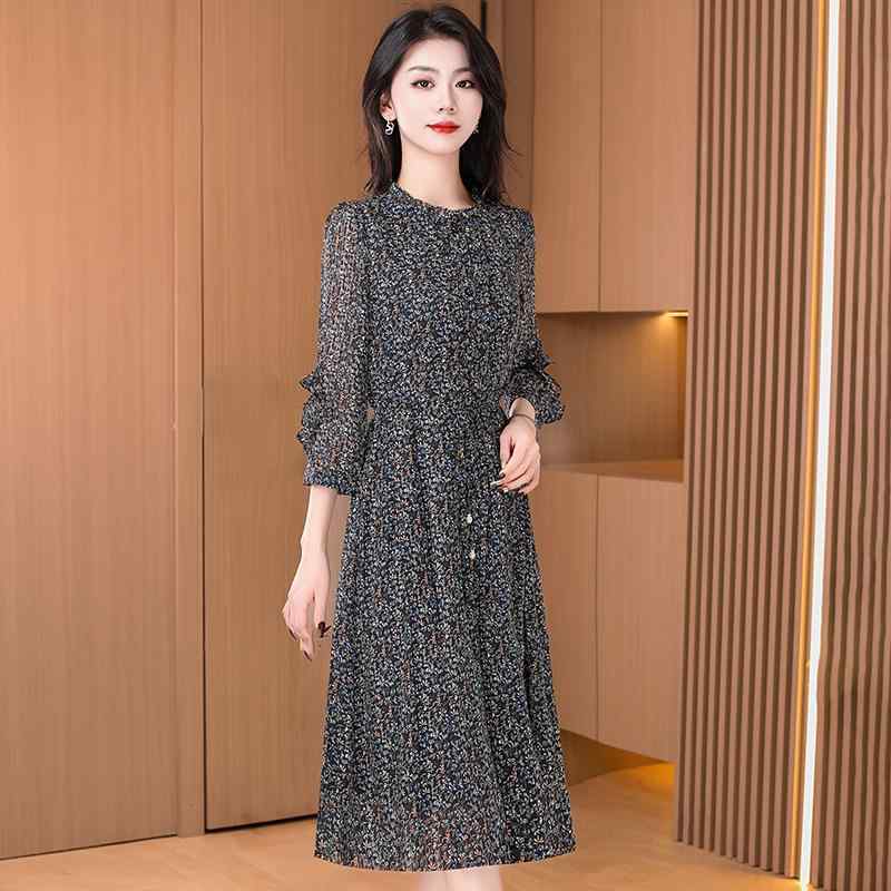 レディース ファッション ワンピース ドレス スカート ロング スリム 花柄 シフォン フィット 豪華感 エレガント 婦人服 清楚 きれいめ マザーズ 春秋 レディース｜セキュアデポ