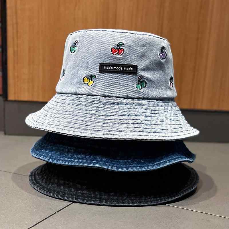 帽子 カジュアル ブルーデニム フィッシャーマンハット レディース 韓国 イン 刺繍 桜 日焼け防止 春秋 無地 フェイス バケットハット つば広