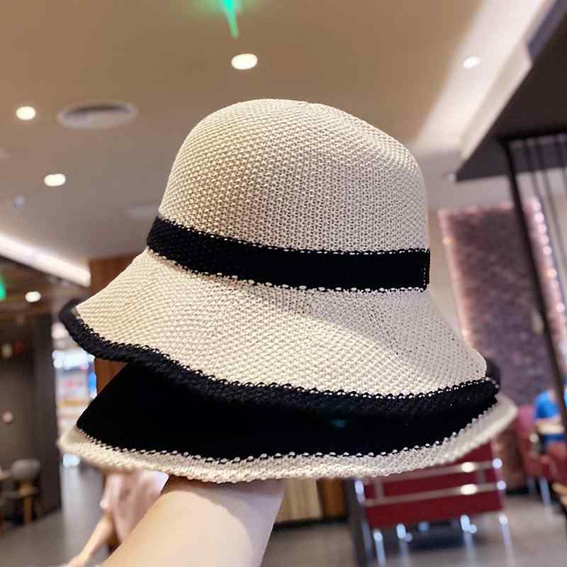 レディース 秋 春 夏 ニット 帽子 韓国 カラー ブロック バケット ハット ストリート 旅行 日よけ フィッシャーマン ハット