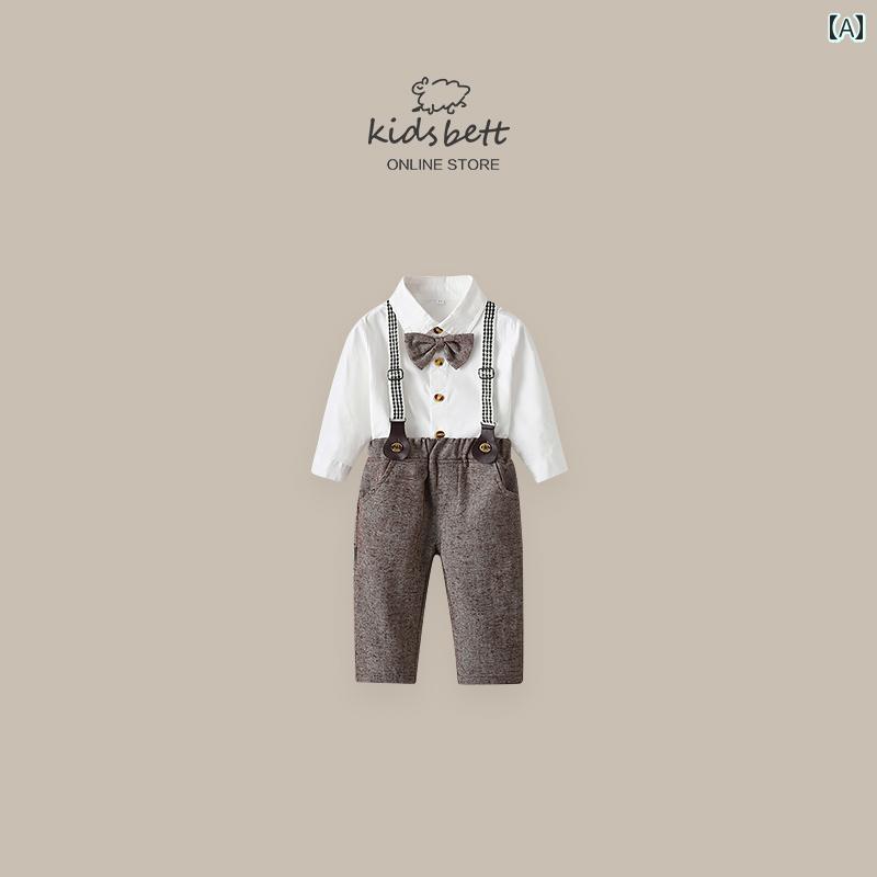 ドレス 子供服 かわいい セットアップ 幼児 キッズ 服 男の子 秋 スーツ 紳士 1歳 ベビー 誕生日 オーバーオール 2点 セット 秋服
