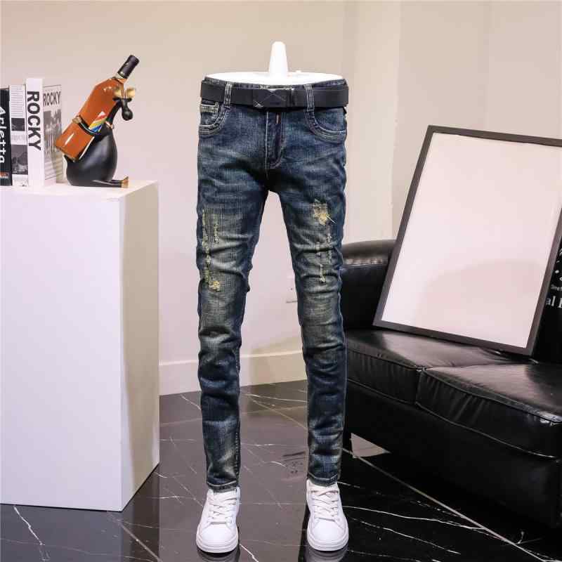 パンツ デニムパンツ ジーパン メンズ レトロ ジーンズ メンズ スリム フィット 足首細 韓国 リッピング メンズ 春秋