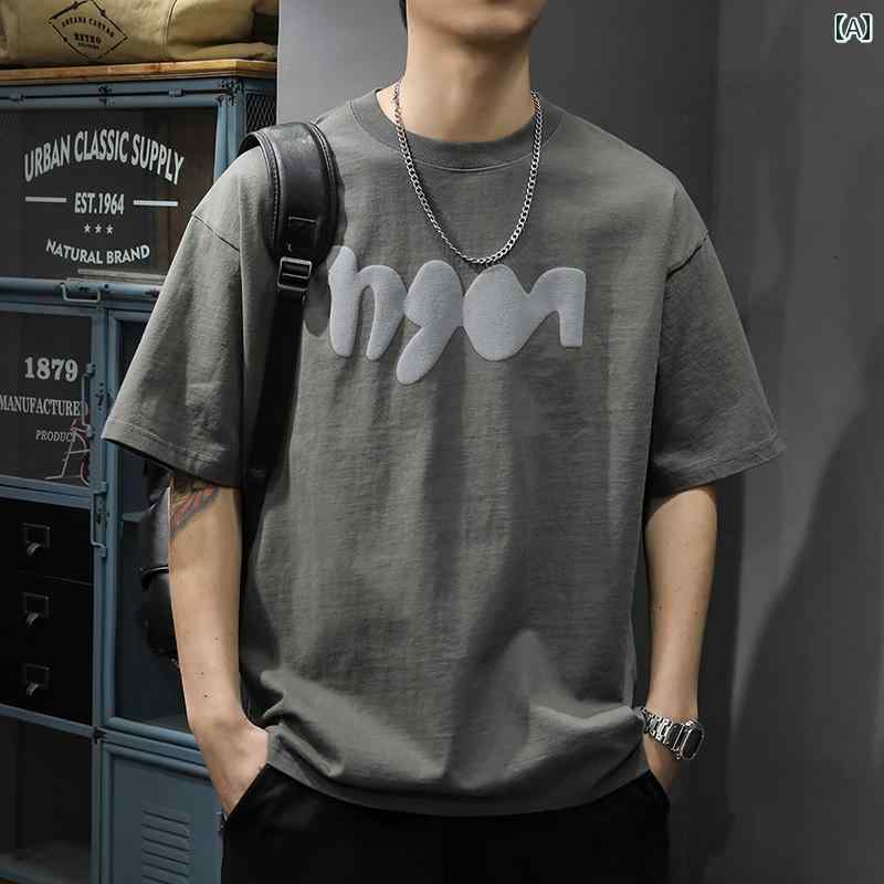 Tシャツ アメカジ 半袖 夏 ゆったり 大きめサイズ ベーシック シンプル カジュアル プリント ホームウェア トップス メンズ ファッション デイリー