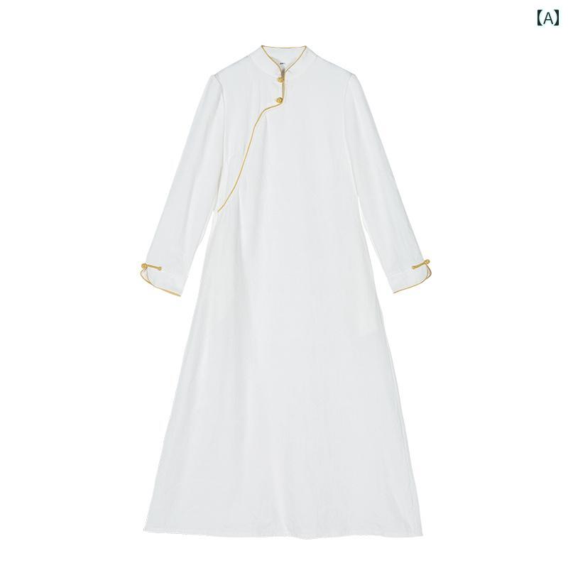 レディース 瀬戸もの服 アオザイ 中華風 年月 綿 リネン 瀬戸もの お召しもの 中国 レトロ お上さん 思いいれる服 茶師服師服 文学研究 作物