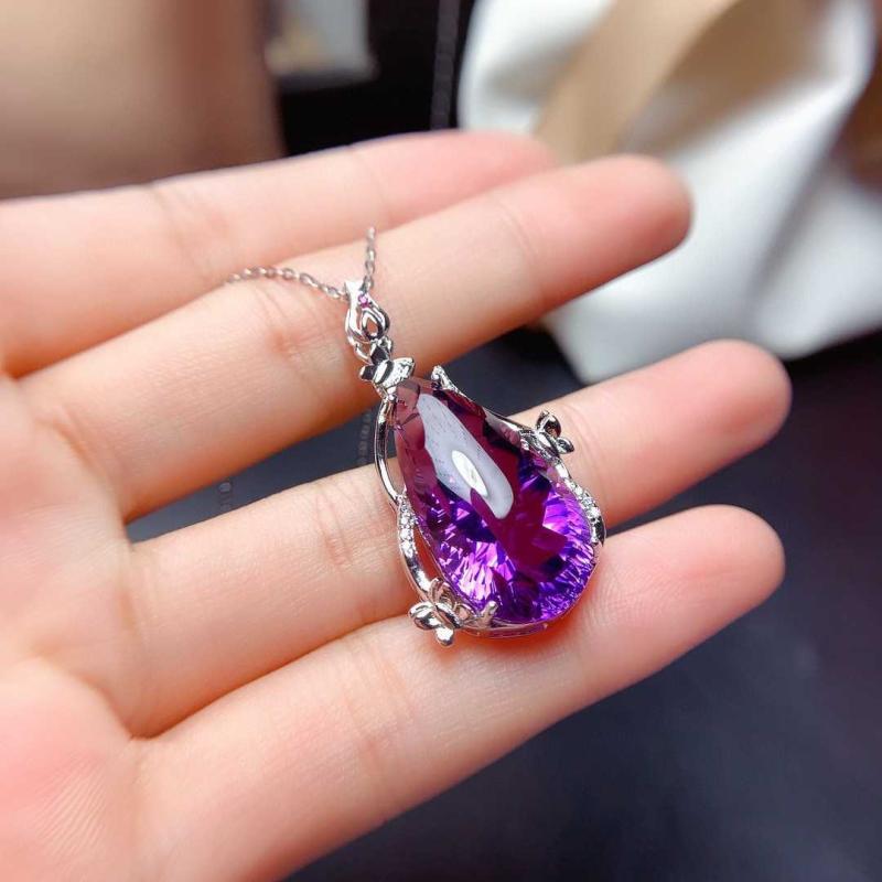 アクセサリー フェイク アメジスト ペンダント ネックレス 首飾り シンプル チェーン無し パープル レディース アクセサリー オールシーズン