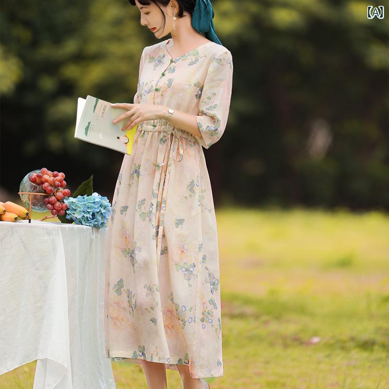 レディース 衣装 好いたらしいめ 雅びやか マザーズ お上さん服 春 ハイエンド カラムシ 刷り上げる お召しもの V のど首 七分袖 酉の方角 レングス ロング スコート