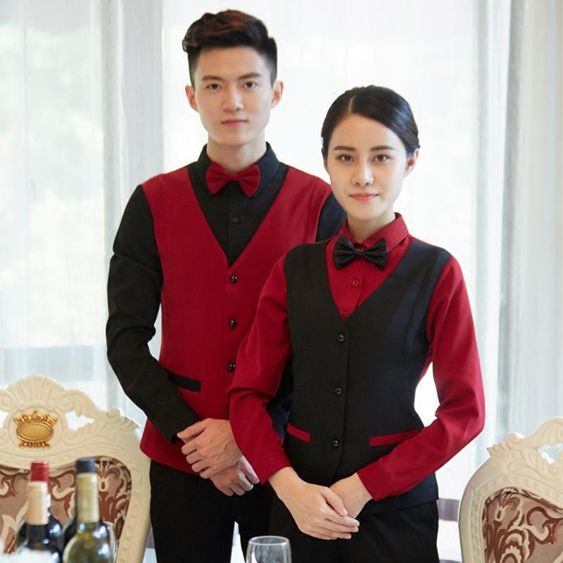 ウェイター ユニフォーム 制服 作業着 おしゃれ ファッション ケータリング 秋冬 レディース レストラン ホテル 長袖 ベスト フェイクセットアップ 大きめサイズ