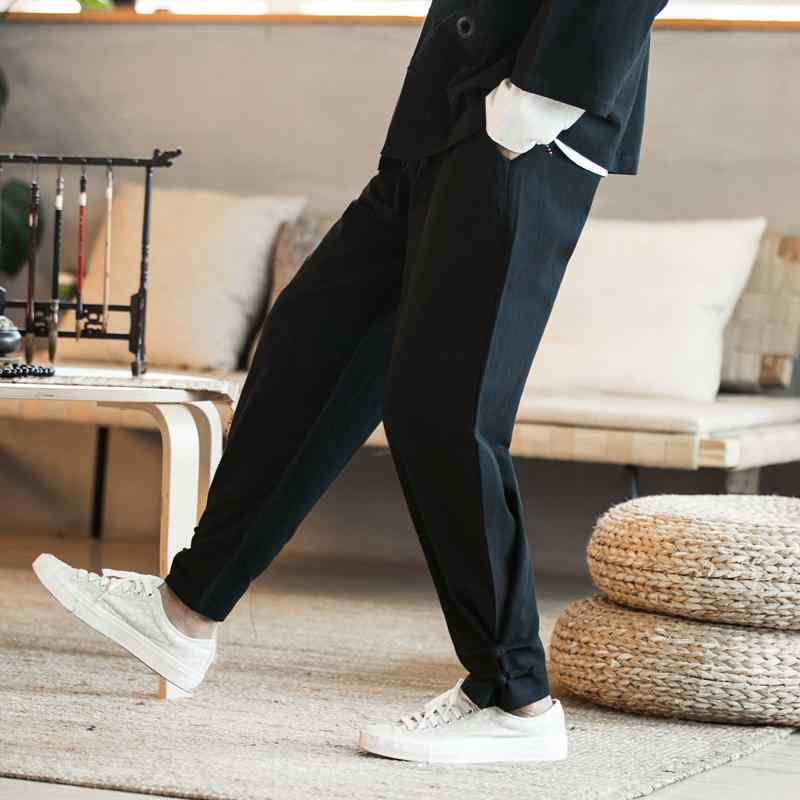 パンツ メンズ 秋 カジュアル 中華風 ファッション ズボン 中国 唐 スーツ ズボン バックル 綿 クロップド 大きいサイズ ワイド レッグ