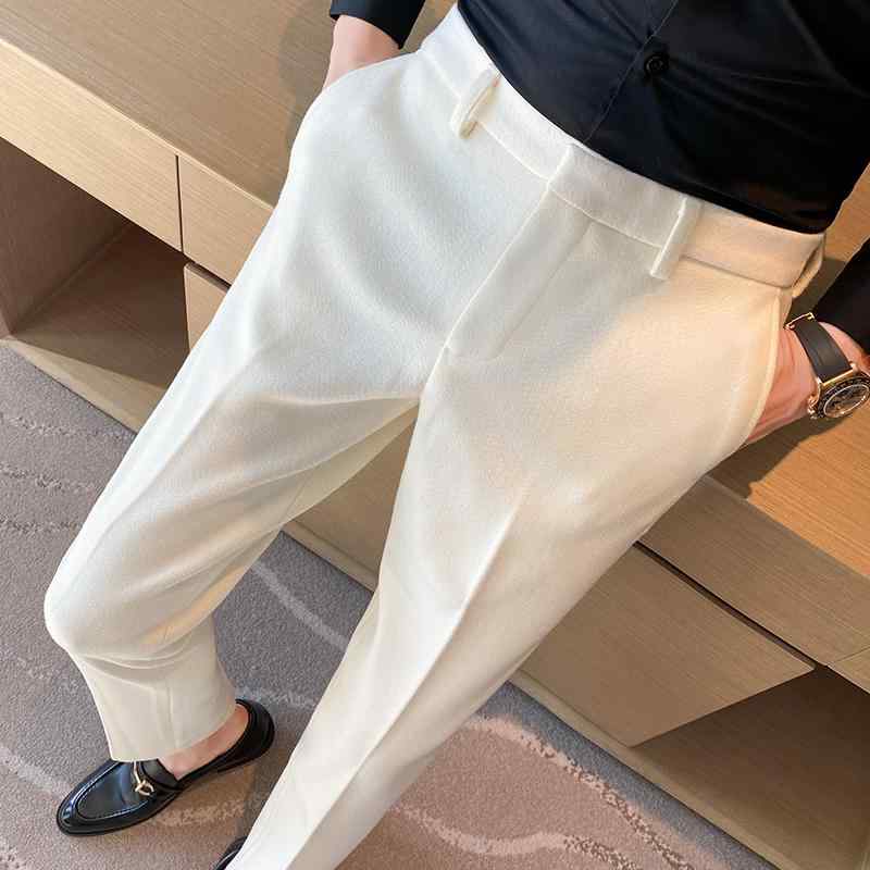 スラックス 秋冬 メンズ ファッション ウール アプリコット ブラック グレー レジャー 韓国 スリム フィット ズボン パンツ ボトムス ロング
