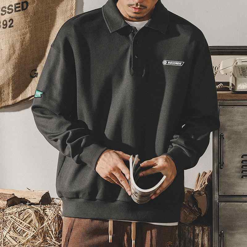 ポロシャツ アメリカン クラシック レトロ メンズ 長袖 春秋 Tシャツ スウェットシャツ 綿 ゆったり メンズ ブラック ホワイト グレー 起毛