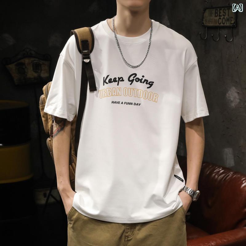 トップス シャツ Tシャツ メンズ アメリカン ストリート カジュアル ゆったり ヘビーウェイト 半袖 夏用 ホワイト プリント スポーツ コットン レイヤリング