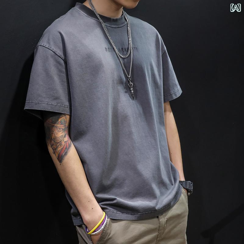トップス シャツ Tシャツ メンズ カジュアル ストリート ゆったり 夏 綿 半袖 男性用 ファッション 半袖 プラス 大きめ サイズ