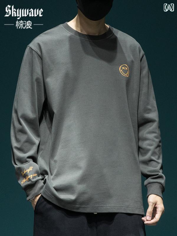 トップス シャツ メンズ ゆったり カジュアル ストリート ヘビー ファッション 長袖 Tシャツ ロンT 春 大きめ サイズ 大きめ サイズ ラウンドネック 綿