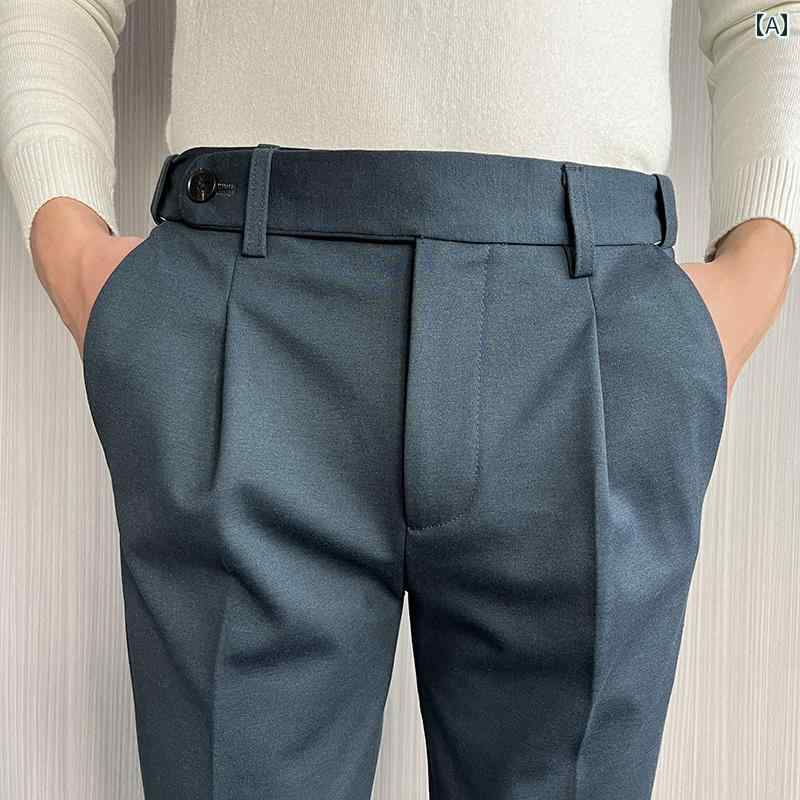 パンツ スラックス メンズ 厚手 高弾性 伸縮性 ウエスト スリムフィット 裾細 スーツ ドレープ 高級感 ビジネス カジュアル｜セキュアデポ