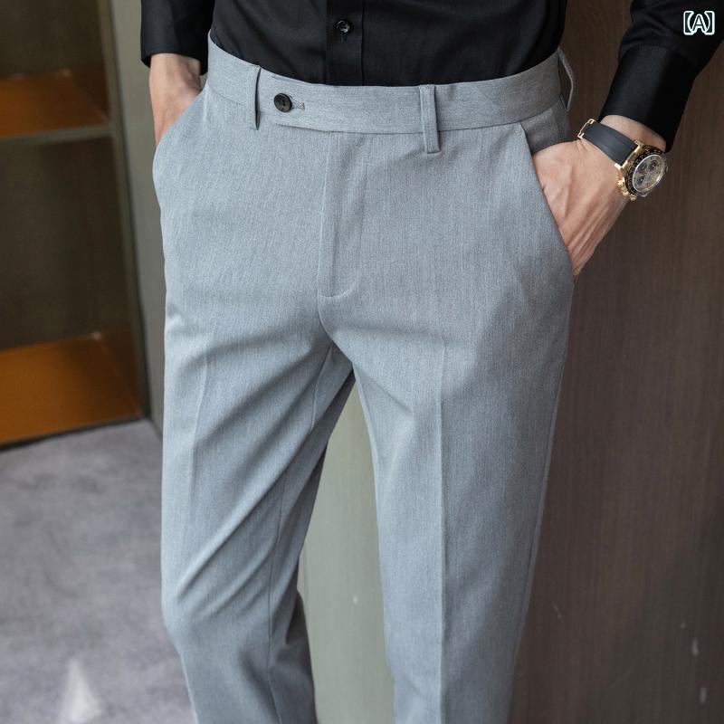 パンツ スラックス メンズ 春秋 ハイエンド スリムフィット ドレープ ビジネス フォーマル アイロン 不要 ドレープ 職場用 ダーク グレー スーツ