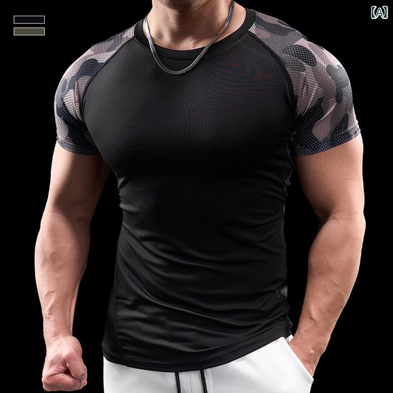 メンズ 夏 T シャツ マッスル 筋肉質 圧倒的 筋肉 スポーツ フィットネス 半袖 ランニング トレーニング 服 レイヤリング 男性用