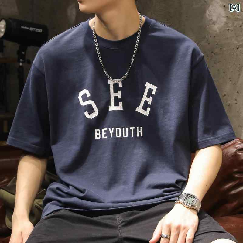 トップス シャツ Tシャツ メンズ 夏用 アメリカン ストリート カジュアル ゆったり 薄手 綿 プリント シンプル ベーシック 半袖