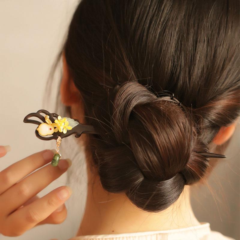 ヘアアクセサリー かんざし ヘアピン うさぎ 月桂樹 木 頭 髪飾り 髪留め 魅惑 ギフト レトロ おしゃれ レトロ レディース シンプル 大人式 母の日 クラシックモダン 装飾品 撮影 小道具 レディース