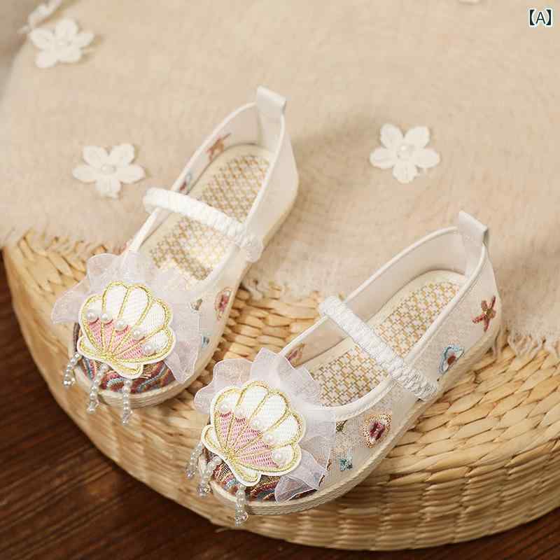 シューズ 靴 子供靴 かわいい メリージェーン 歩きやすい キッズ 漢服 刺繍 エスニック 子供 布靴 ラバーソール 快適 滑りにくい 女の子 シングル 中華風 ダンス レトロ 衣装 刺繍