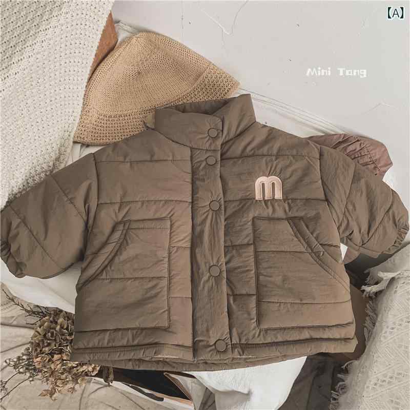 メンズ レディース 子供服 厚手 暖かい 韓国 子供用 スタンドカラー 裏起毛 コットンコート 用 ベビー レター ジャケット 冬