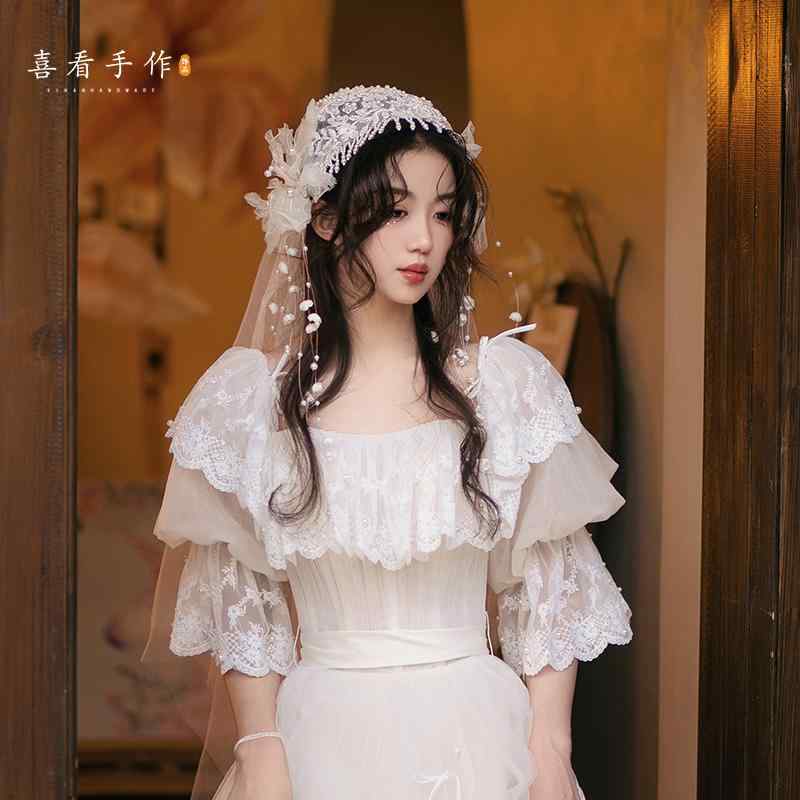 ヘアアクセサリー ビーズ スズラン ベール 花嫁 レトロ 結婚式 アクセサリー チュール ふんわり ヘッドドレス クラウン レース