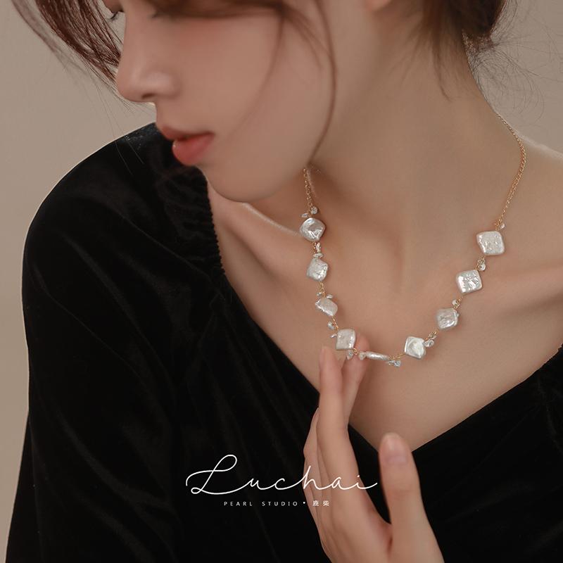 ネックレス レディース 結婚式 セレモニー 上品 バロック 菱形 パールネックレス 豪華感 スター リング シルバー 鎖骨 チェーン