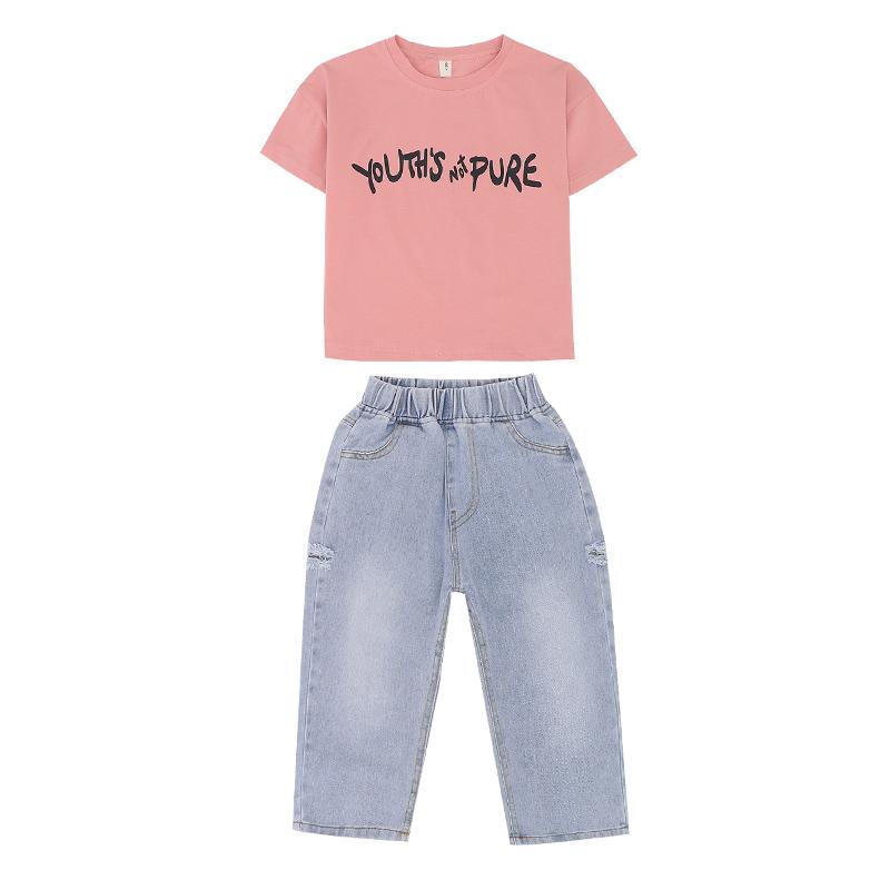 キッズ ファッション スーツ セットアップ トップス ロング パンツ ズボン セット カジュアル 女の子 スリム 半袖 夏 子供