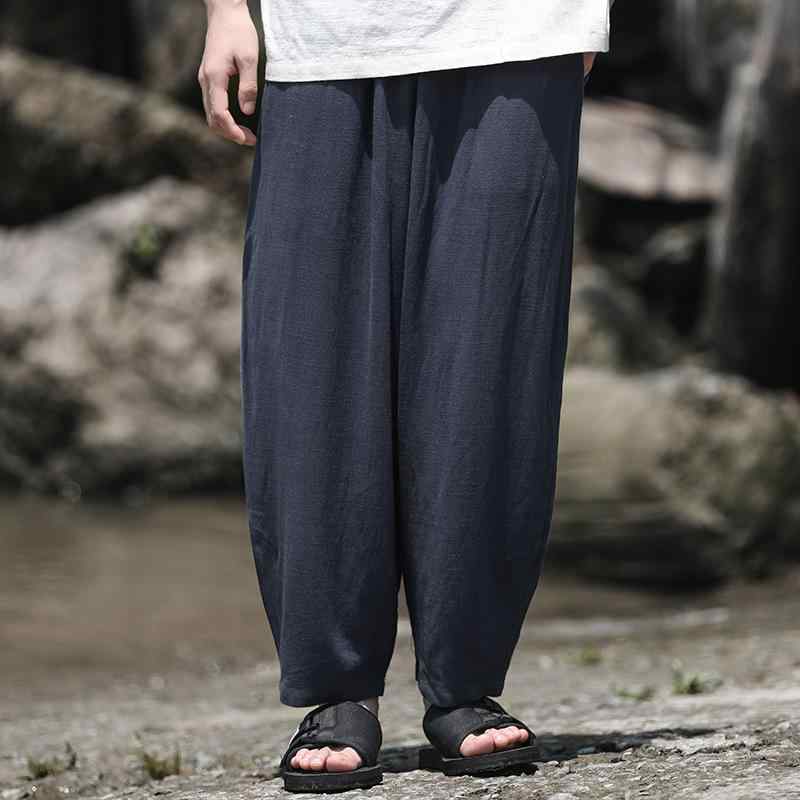 パンツ メンズ ズボン ゆったり レトロ テーパード ブルマ 夏 薄手 コットンリネン キャロット 九分丈 ワイド レッグ リネン 夏