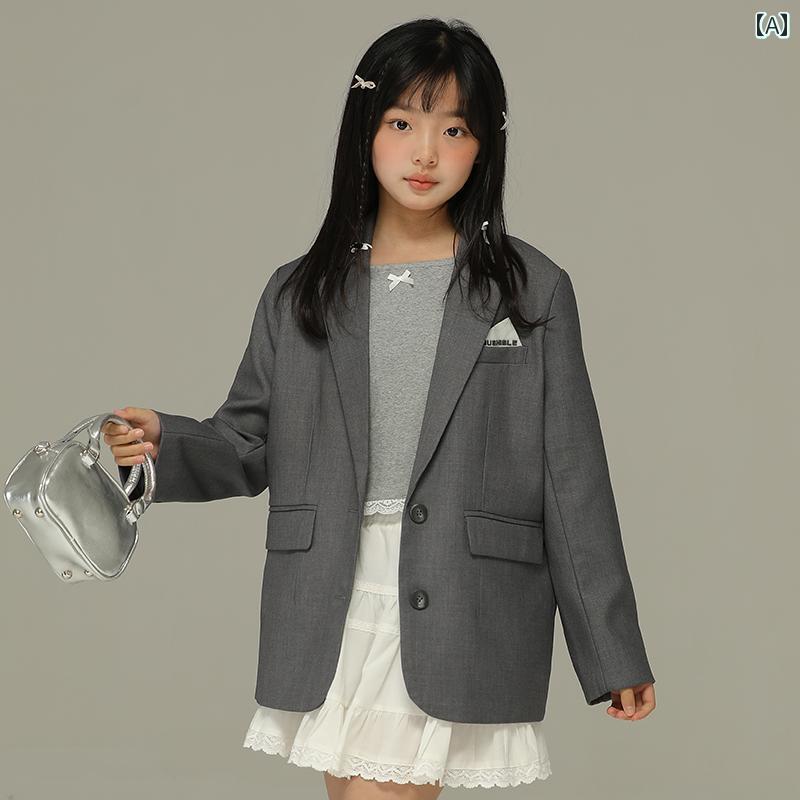 ジャケット テーラード 発表会 おしゃれ キッズ 子供服 小さい 女の子 春 グレー シルエット スーツ 子供 韓国 ゆったり ハイエンド 小さい スーツ 女性用
