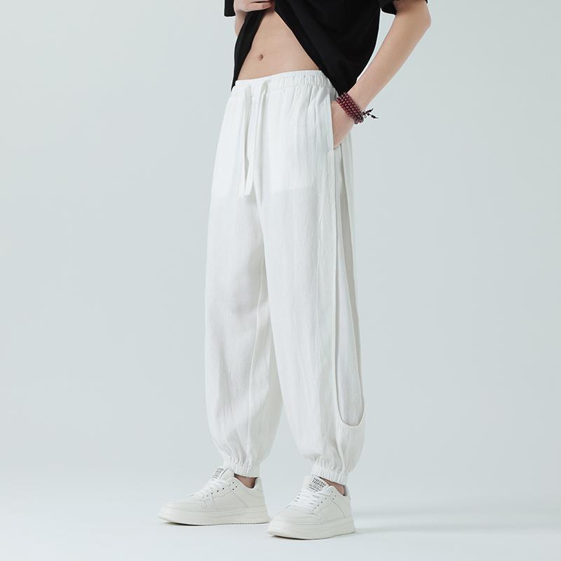 メンズ ファッション ゆったり パンツ ズボン ボトムス ロング レトロ チャイナ風 唐装 メンズ ストレート カジュアル 薄手 夏
